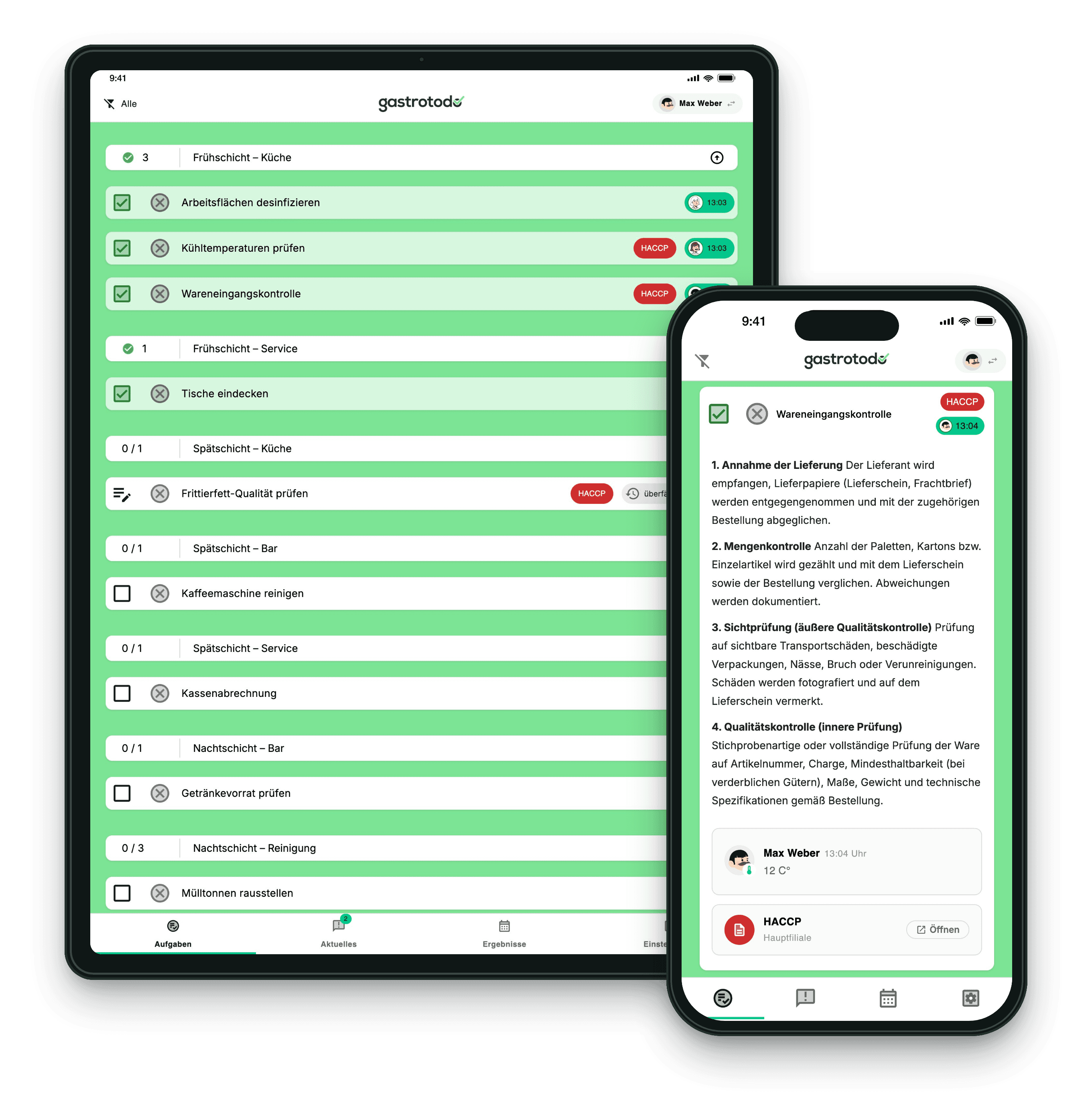 Aufgabenliste mit Checklisten in der gastrotodo-App