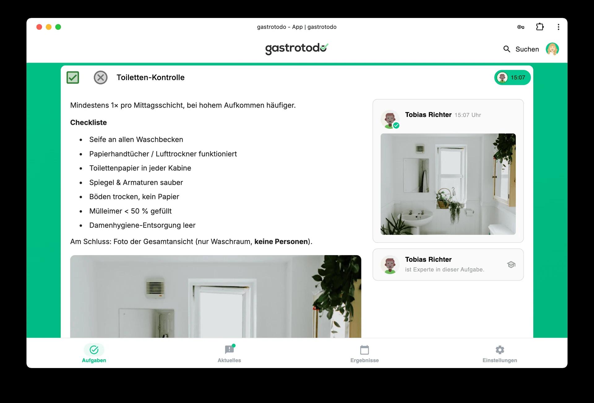 Aufgabe mit zugeordnetem Bereich, Messpunkt und Sollwert